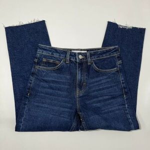 Topshop STRAIGHT High Waisted Raw Hem Cropped Jeans Dark Wash Petite W26/L28
